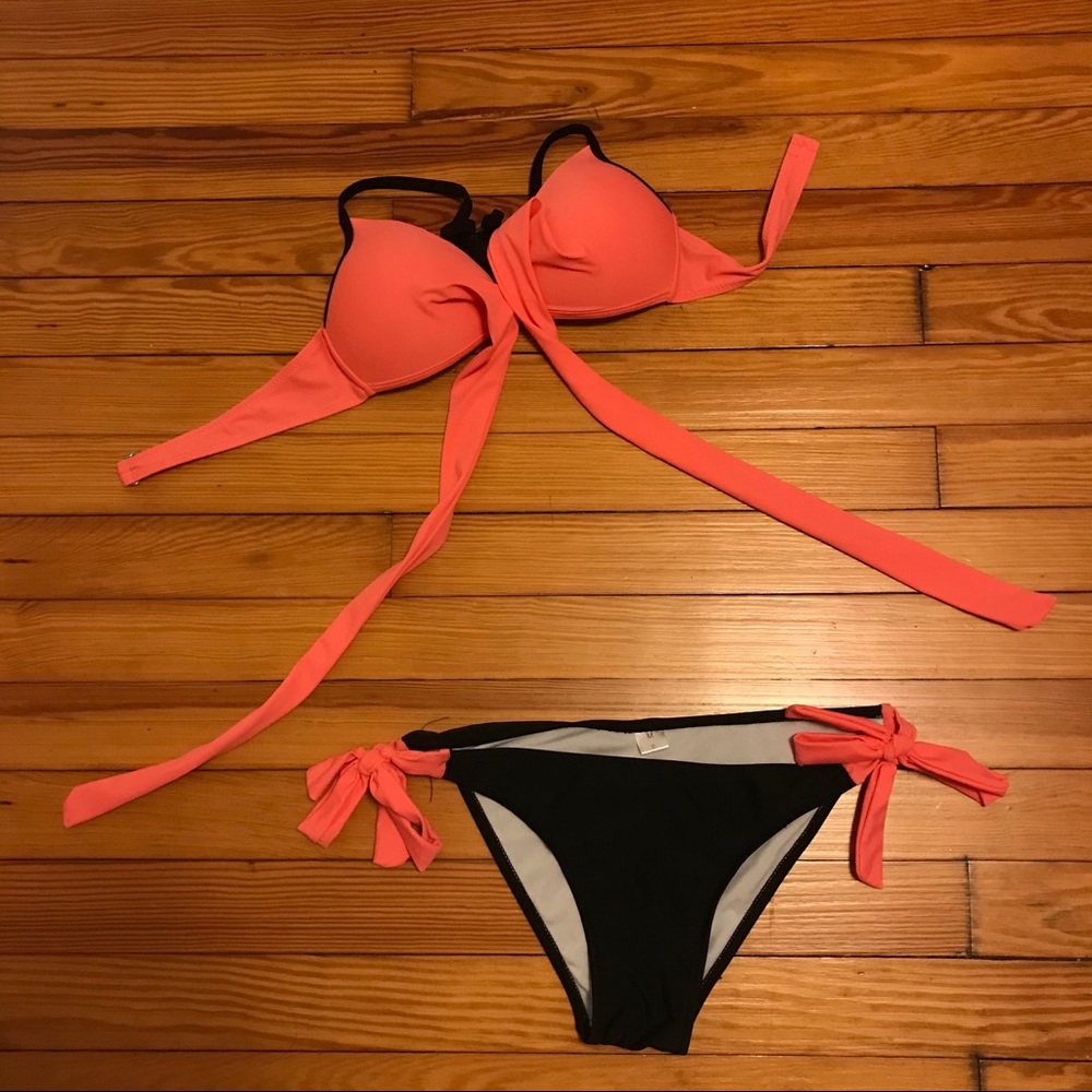 Coral/Black Bikini + Top Swimwear - Picture 4 of 4